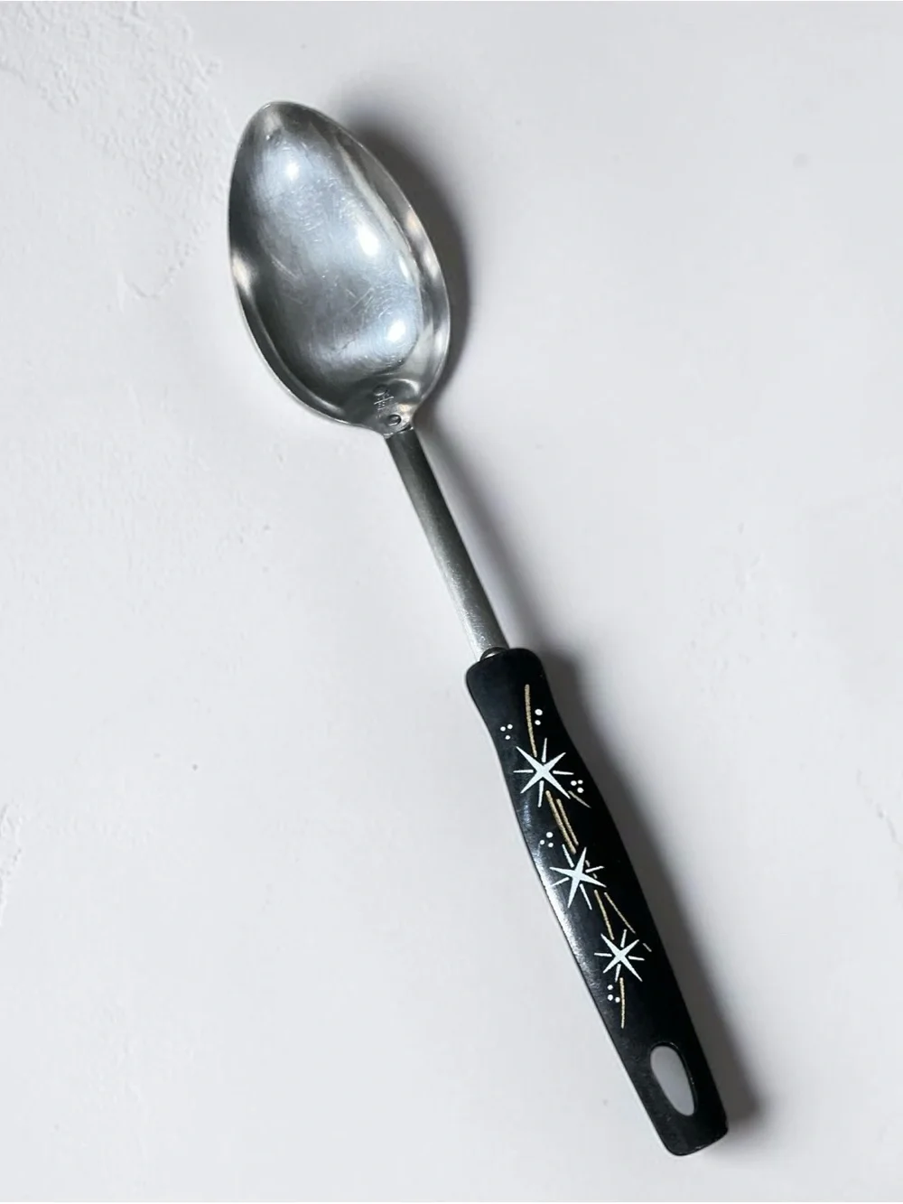 Vintage 1960s EKCO USA Atomic Starburst Black Handle Stainless Steel Serving Spo